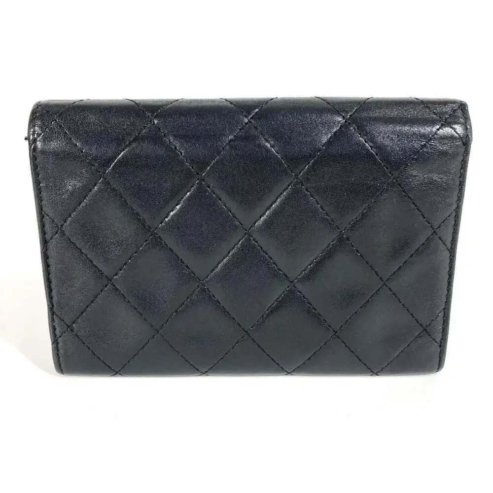 CHANEL Authentic Black Leather Logo Wallet